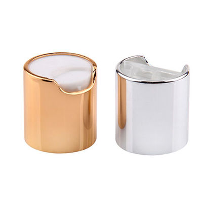 Bouchon rond lisse argenté en plastique-aluminium avec bouton blanc pour flacons de soins de la peau
