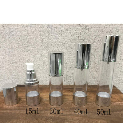 Le stock est vide 15 ml 30 ml 40 ml 50 ml pompe à vis à verrouillage pompe à lotion en plastique sans air bouteille capuchon en argent pour emballage cosmétique