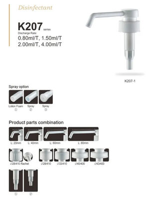 Pompe distributrice de lotion en plastique LDPE polyvalente pour désinfectant K207-1