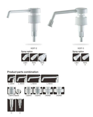 Pompes anti-fuite pour distributeur de lotion blanche sans déversement avec buse longue K207-3