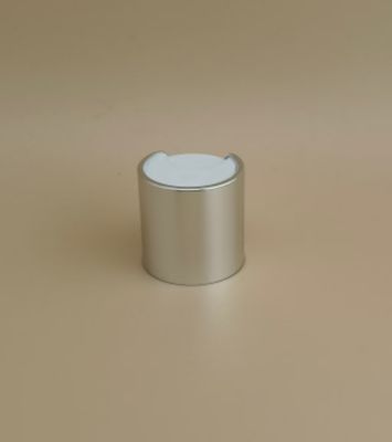 Bouchon rond lisse argenté en plastique-aluminium avec bouton blanc pour flacons de soins de la peau