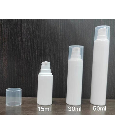 Bouteille cylindrique de pompe sans air en plastique argent PP de 10 ml, 15 ml, 20 ml et 30 m avec bouteille de pompe à lotion populaire