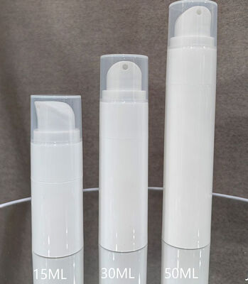 Bouteille de pompe sans air de luxe personnalisée blanche matte 30 ml Bouteille de pompe en plastique avec tête de pompe ABS