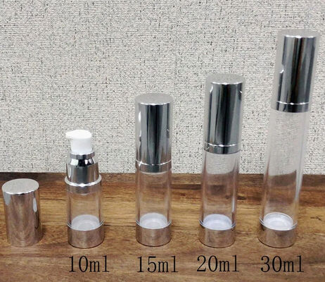 Bouteille de pompe sans air en plastique cylindrique argenté PP avec bouteille de pompe de lotion populaire 5 ml 15 ml 20 ml 30 ml