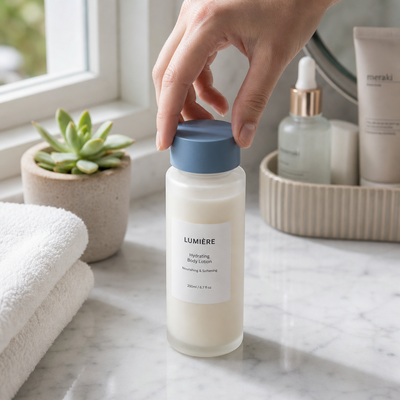 Bouchon mat lisse rond en plastique bleu-gris pour flacons cosmétiques