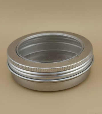 Grand pot crème argenté en aluminium avec bouchon à vis transparent pour cosmétiques