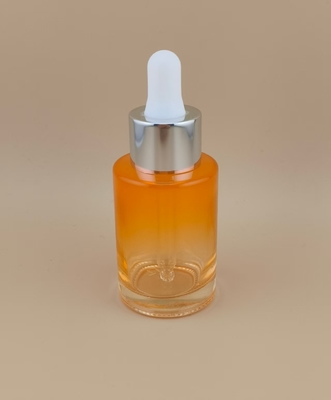 Bouteille de gouttelette en verre claire de changement progressif orange lisse ronde K-GBL30 Conception pour la lotion