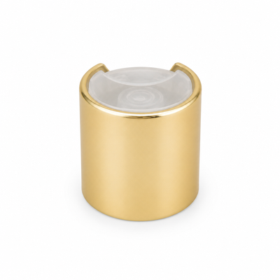 Bouchon rond en aluminium-plastique doré avec bouton transparent pour les bouteilles de soins de la peau